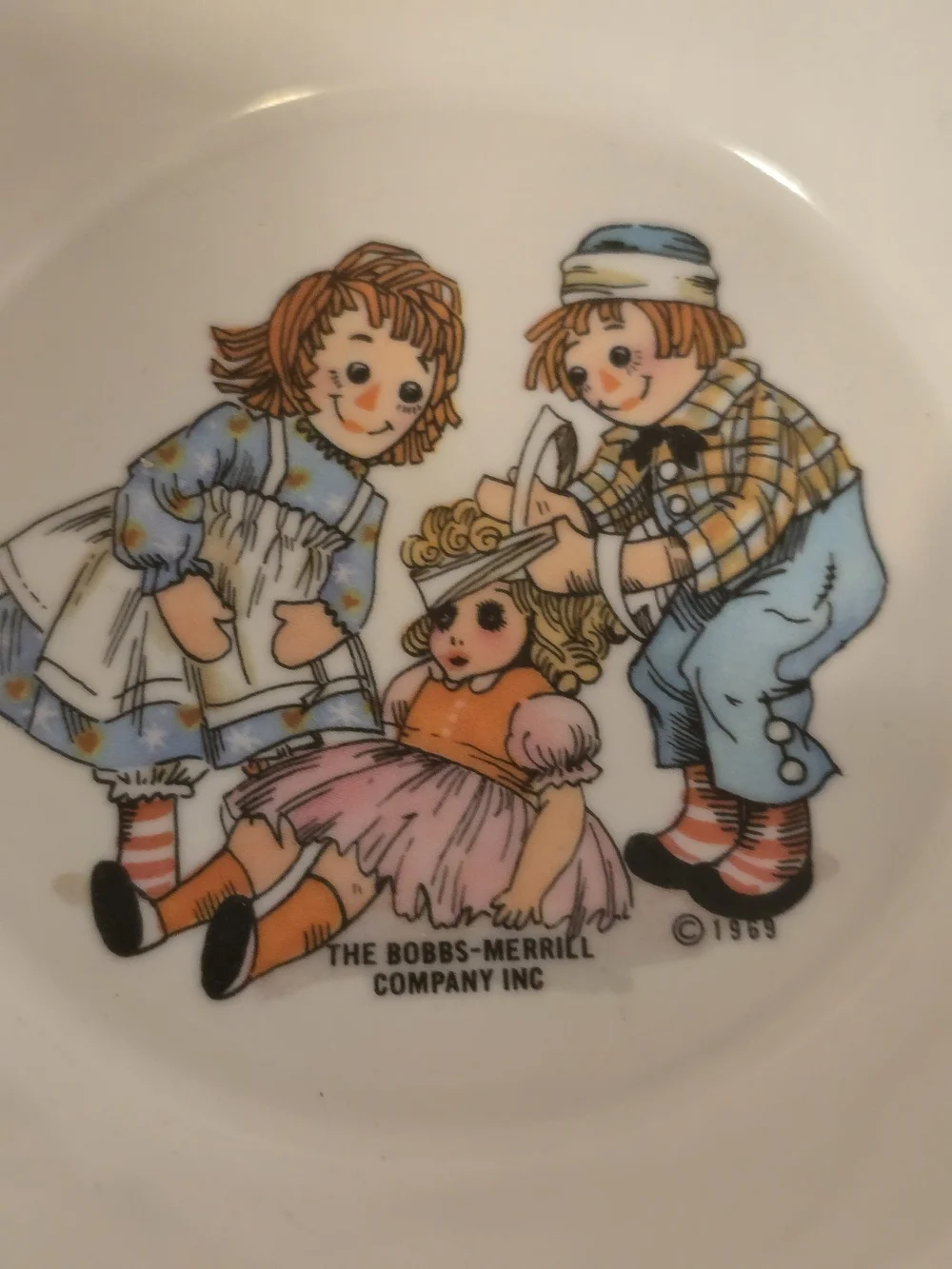 Vintage 1969 Raggedy Ann & Andy 3-Piece Melamine Child Dish Set Oneida Deluxe